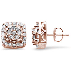 DIAMOND CLOSEOUT! 1.06cts 10k Rose Gold Square Micro Pave Diamond Stud Earrings