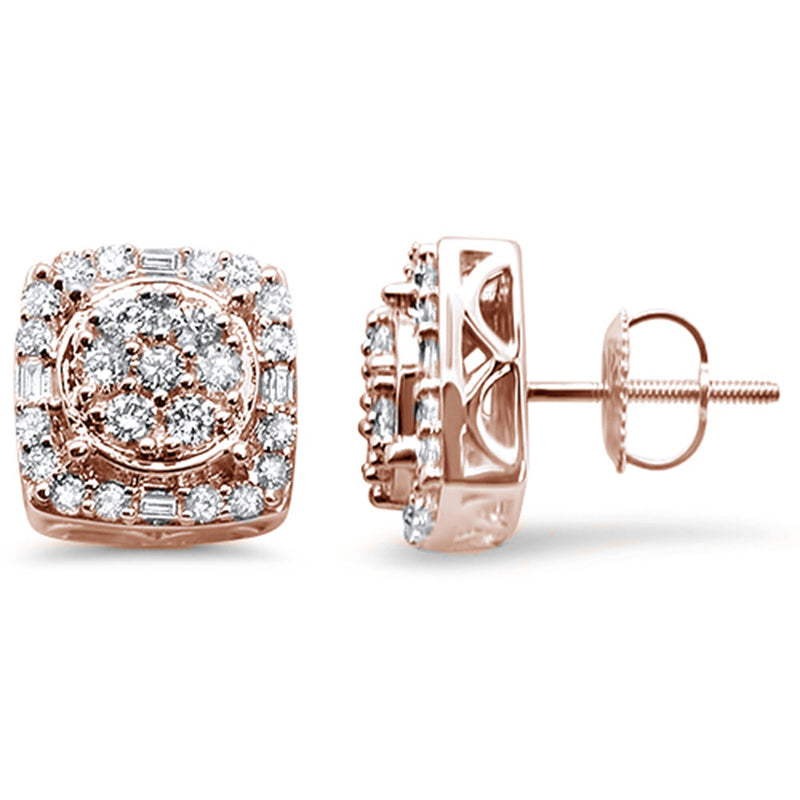 DIAMOND CLOSEOUT! 1.06cts 10k Rose Gold Square Micro Pave Diamond Stud Earrings