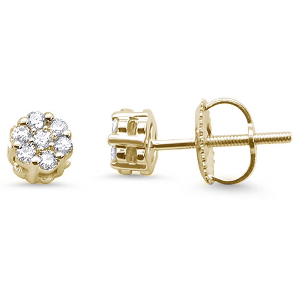 DIAMOND CLOSEOUT! .20cts 14k Yellow Gold Round Flower Micro Pave Diamond Stud Earrings