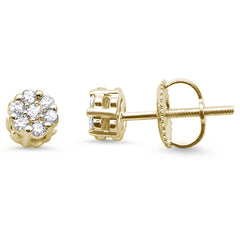 DIAMOND CLOSEOUT! .20cts 14k Yellow Gold Round Flower Micro Pave Diamond Stud Earrings