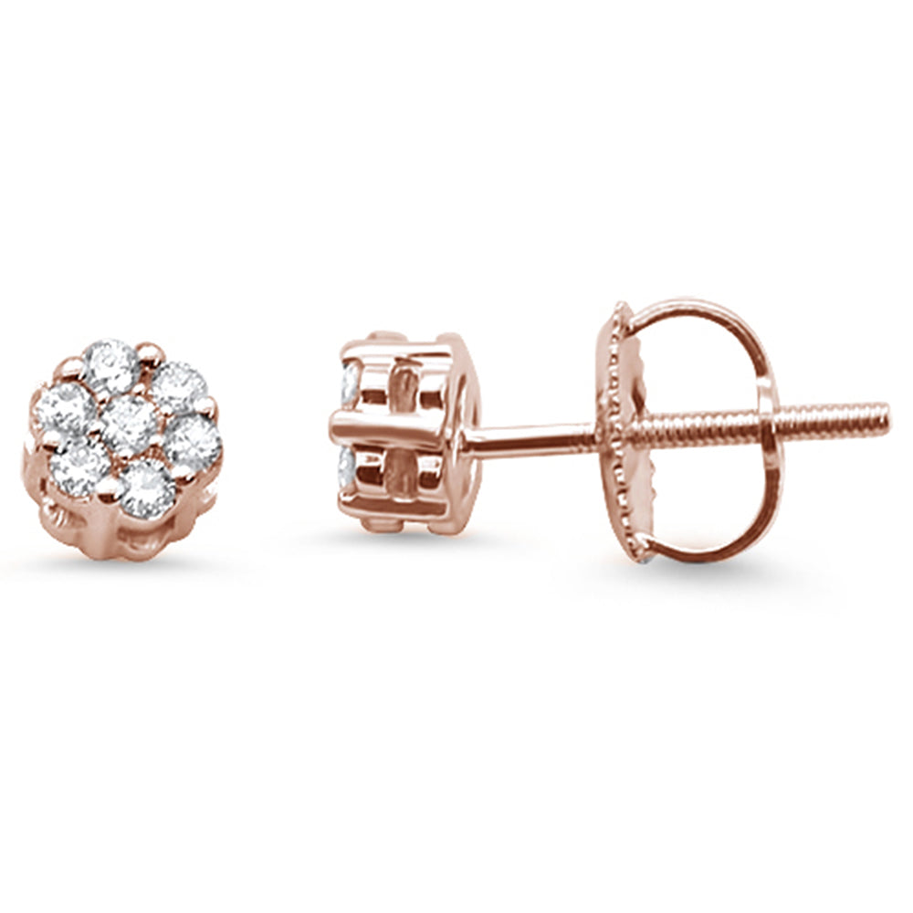 DIAMOND CLOSEOUT! .23cts 14k Rose Gold Round Flower Micro Pave Diamond Stud Earrings