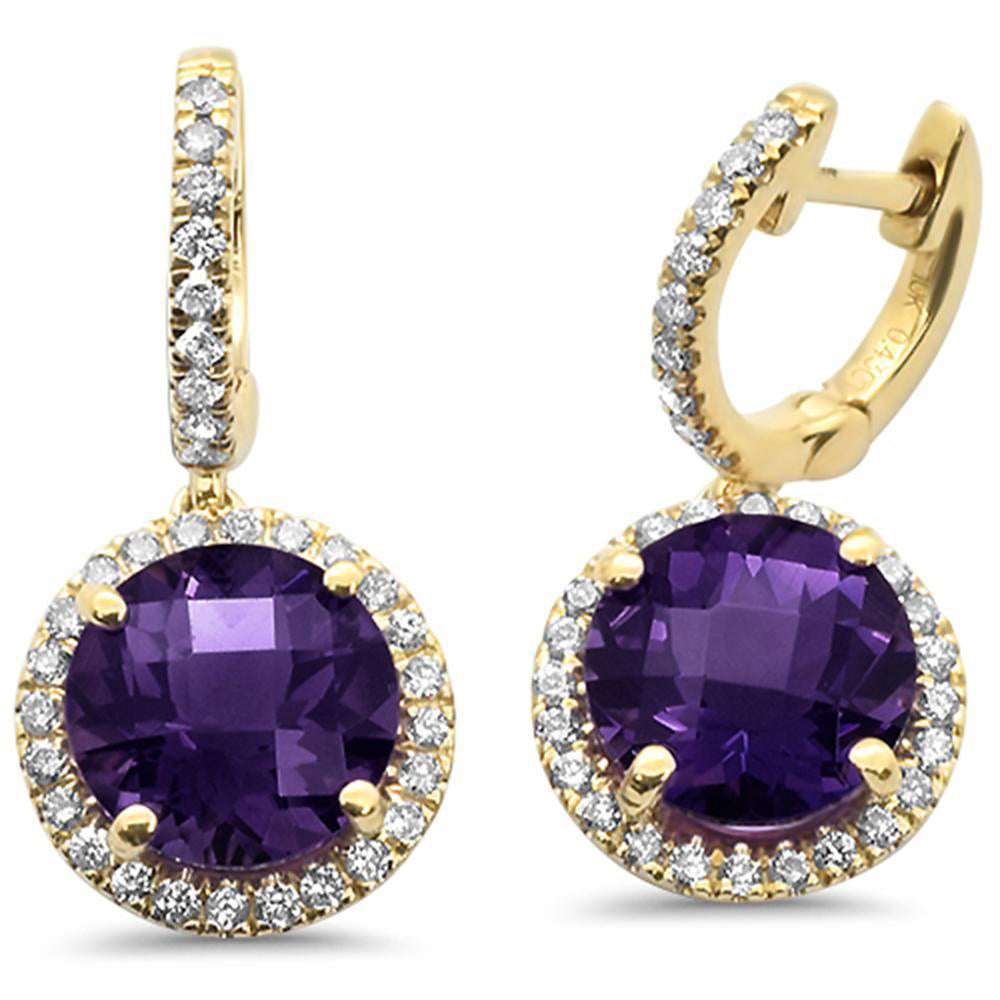 GEMSTONE CLOSEOUT!  5.16ct 10k Yellow Gold Round Purple Amethyst & Diamond Earrings
