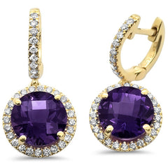 GEMSTONE CLOSEOUT!  5.16ct 10k Yellow Gold Round Purple Amethyst & Diamond Earrings