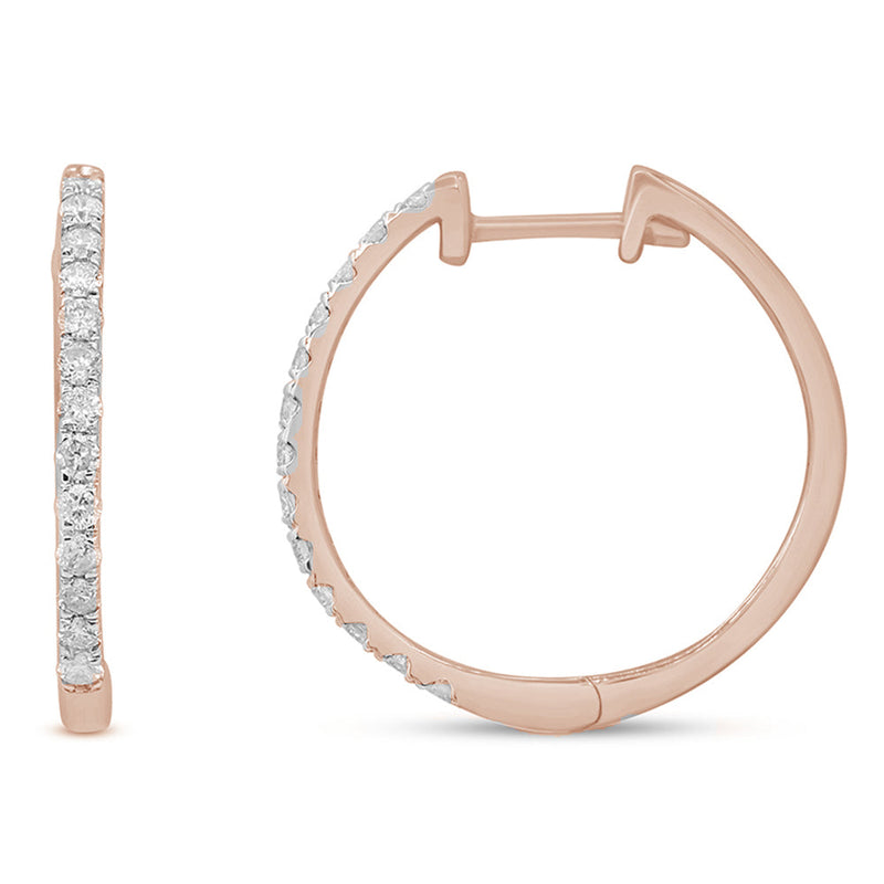 DIAMOND CLOSEOUT! .26ct 10k Rose Gold Diamond Hoop Huggie Earrings