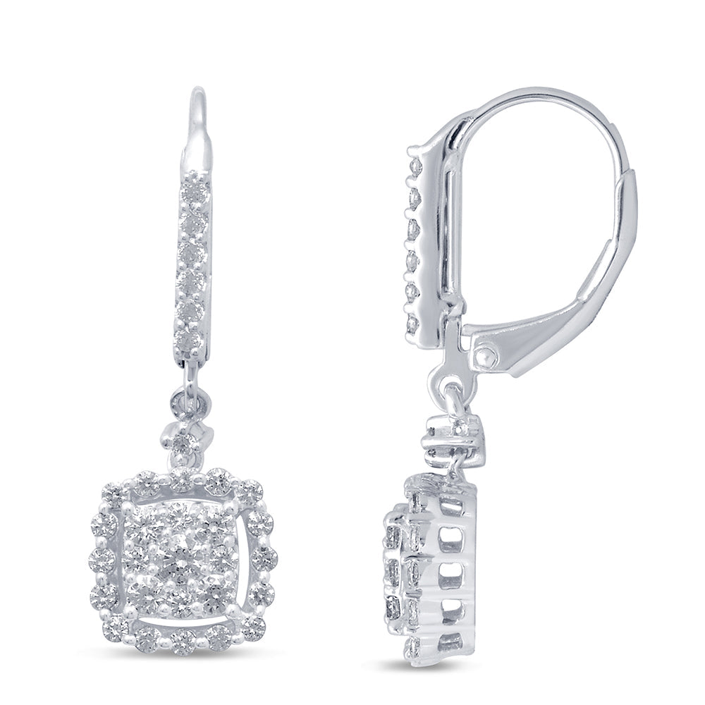DIAMOND CLOSEOUT!  .98cts 14k White Gold Diamond Drop Dangle Hoop Earrings