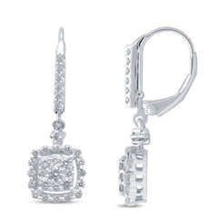 DIAMOND CLOSEOUT!  .98cts 14k White Gold Diamond Drop Dangle Hoop Earrings