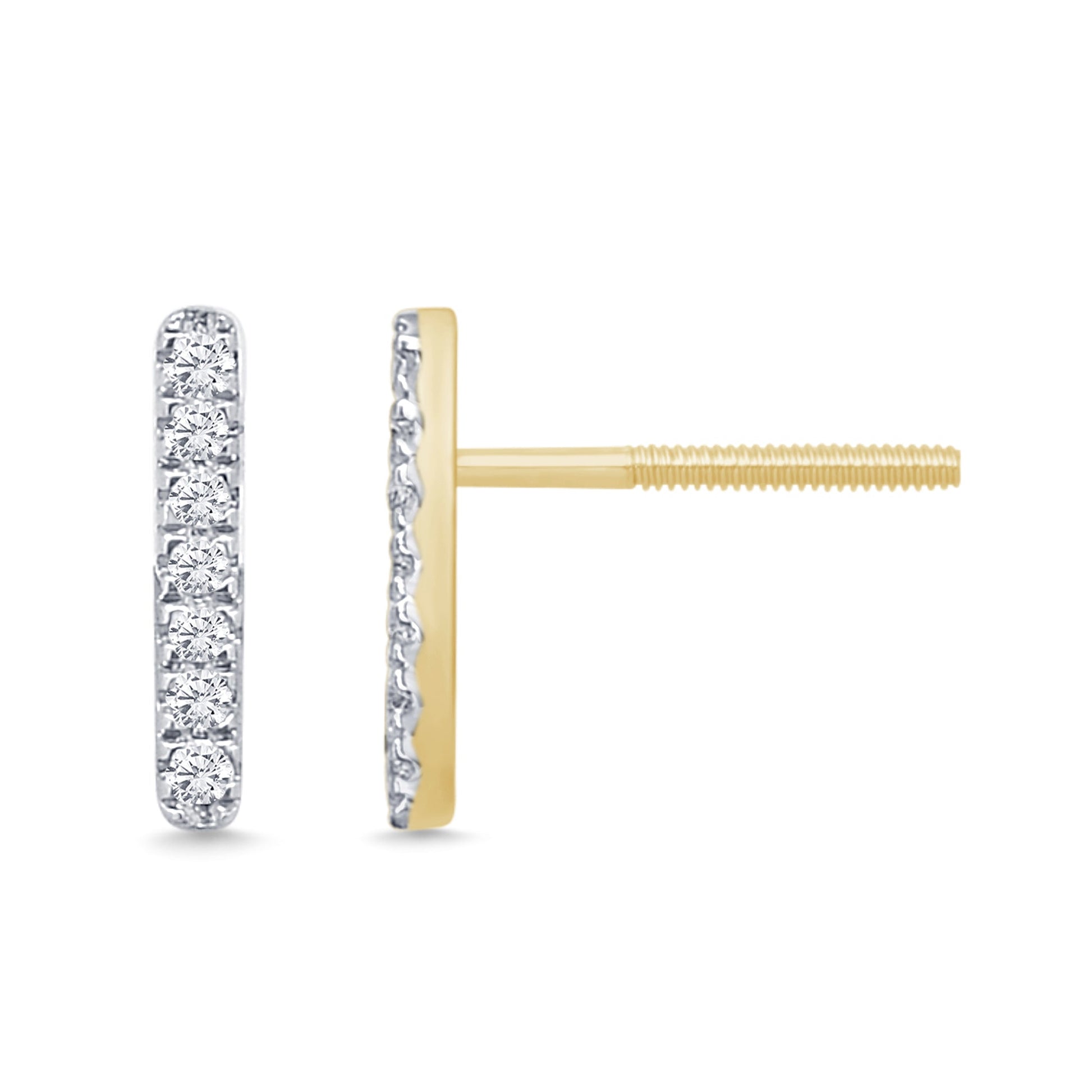 DIAMOND CLOSEOUT! .11ct 14k yellow Gold Diamond Line Modern Screw Back Earrings