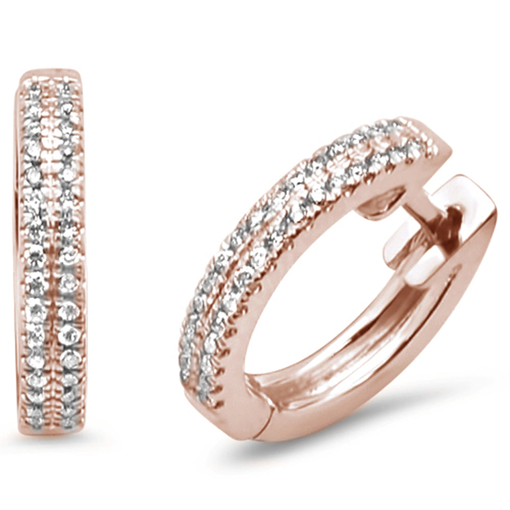DIAMOND CLOSEOUT! .13ct 14kt Rose Gold Trendy Diamond Hoop Huggie Earrings