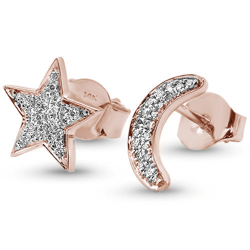 DIAMOND CLOSEOUT! .09ct 14kt Rose Gold Diamond Crescent Moon & Star Stud Earrings
