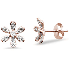 DIAMOND CLOSEOUT!  .18ct 14kt Rose Gold Diamond Trendy Flower Stud Earrings