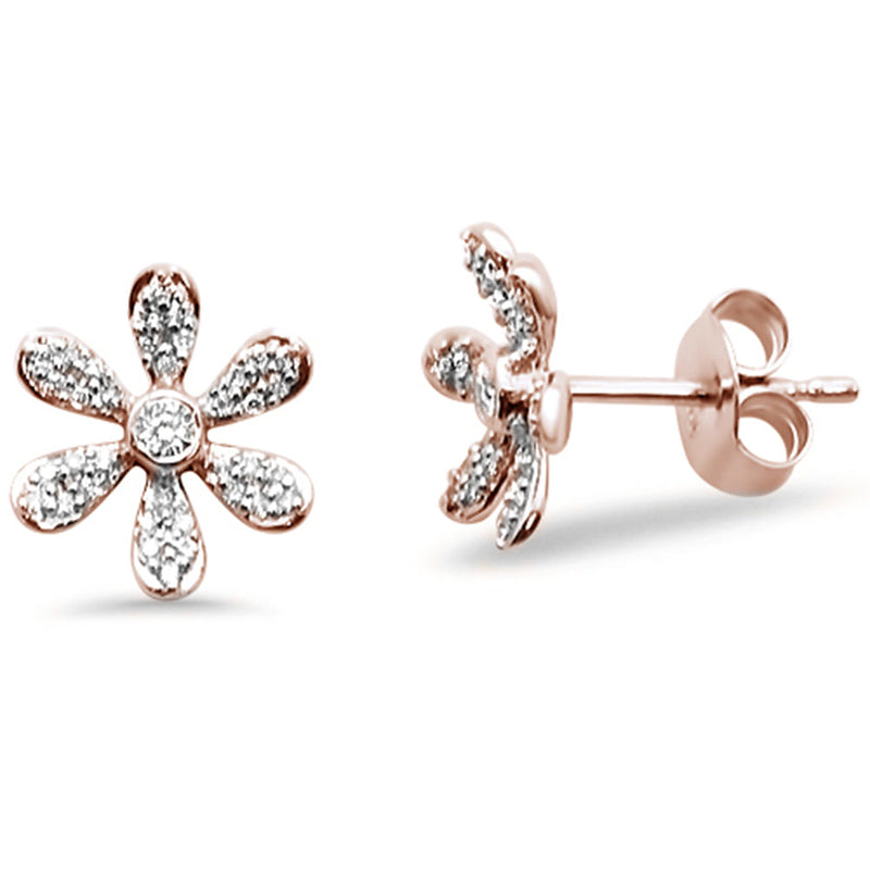 DIAMOND CLOSEOUT!  .18ct 14kt Rose Gold Diamond Trendy Flower Stud Earrings