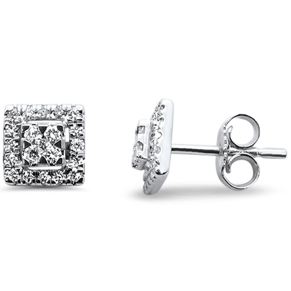 DIAMOND CLOSEOUT! .27ct 14kt White Gold Square Stud Round Diamond Earrings
