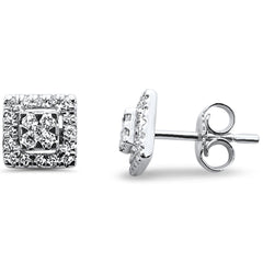 DIAMOND CLOSEOUT! .27ct 14kt White Gold Square Stud Round Diamond Earrings