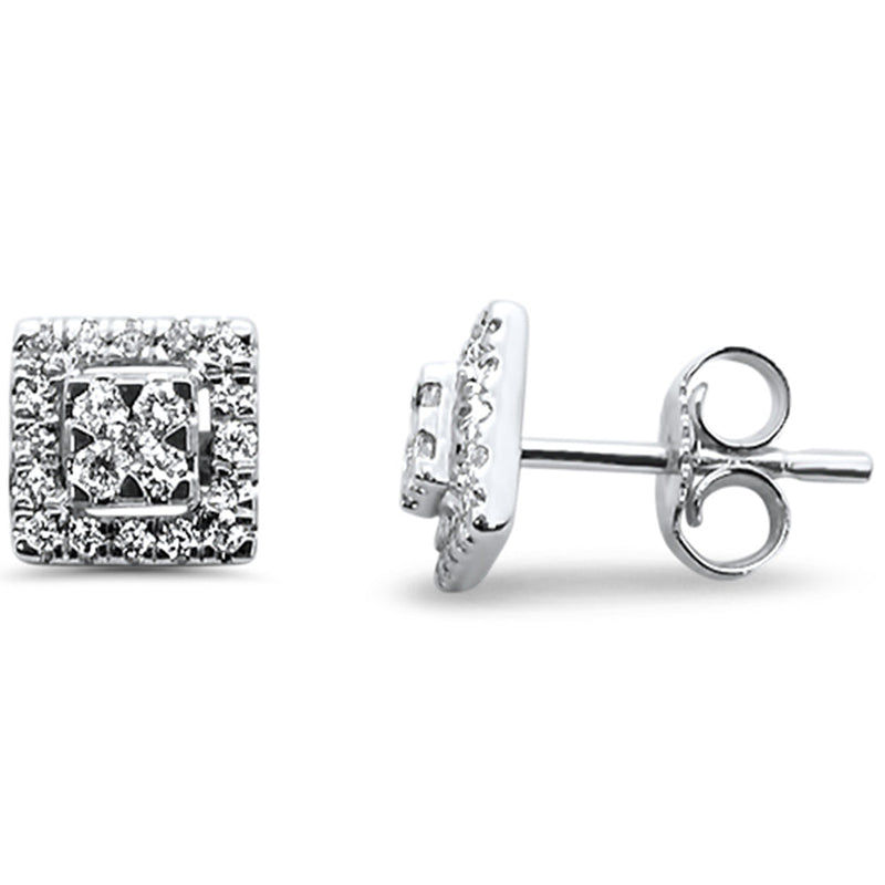 DIAMOND CLOSEOUT! .27ct 14kt White Gold Square Stud Round Diamond Earrings