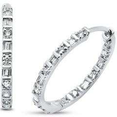 DIAMOND CLOSEOUT! .81ct 14kt White Gold Baguette & Round Diamond Hoop Earrings