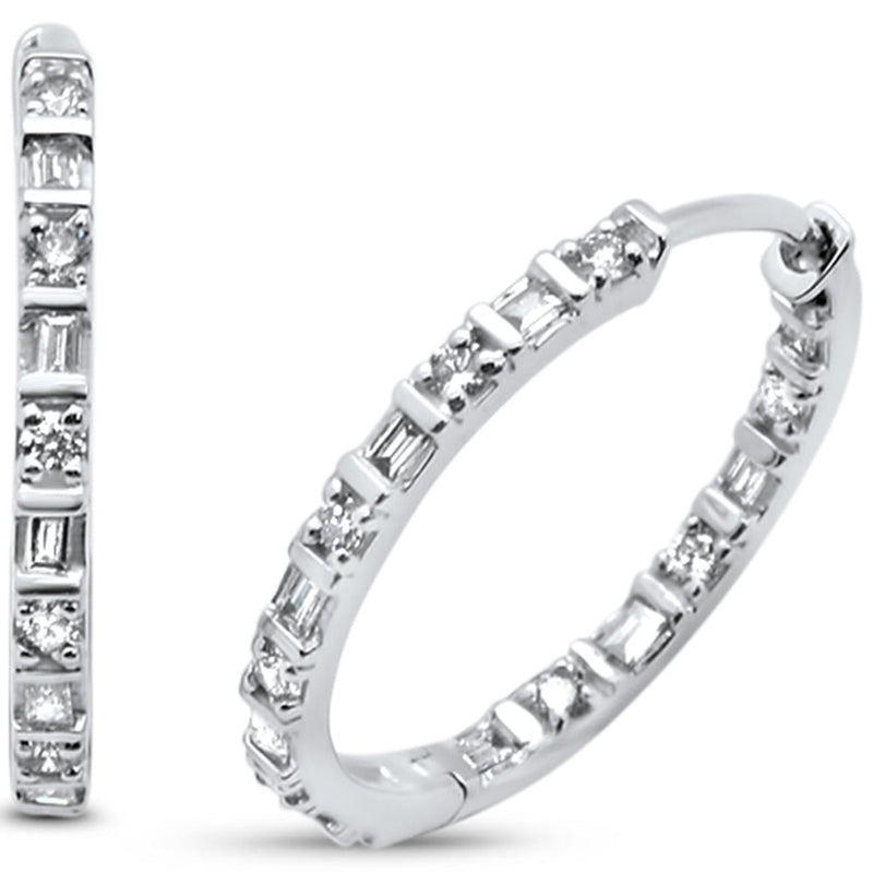 DIAMOND CLOSEOUT! .81ct 14kt White Gold Baguette & Round Diamond Hoop Earrings