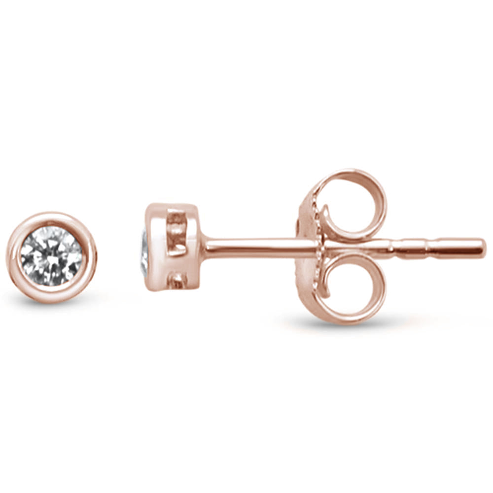 DIAMOND CLOSEOUT! .11ct F SI 14K Rose Gold Round Bezel Set Diamond Stud Earrings