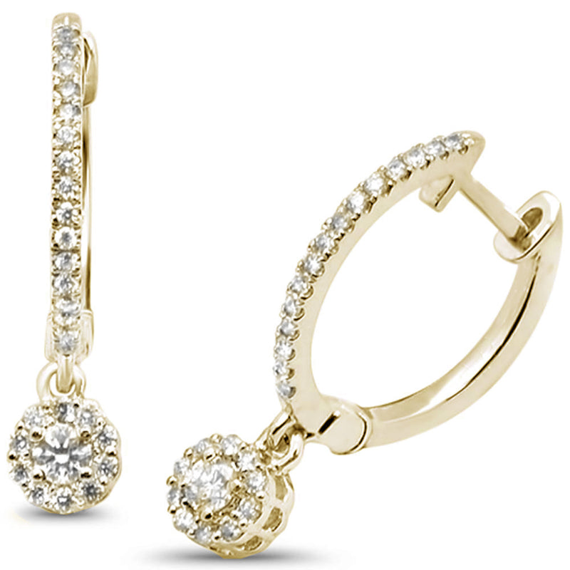 DIAMOND CLOSEOUT! .34ct 14K Yellow Gold Hoop Dangle Modern Diamond Earrings