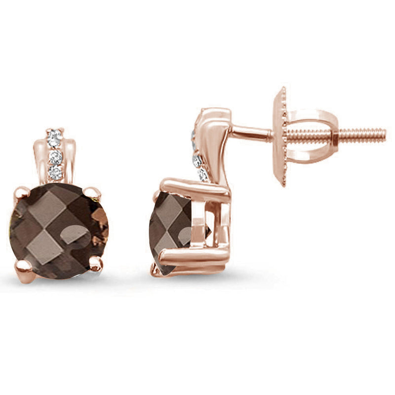 GEMSTONE CLOSEOUT ! .71ct 14kt Rose Gold Smoky Topaz & Diamond Stud Earrings