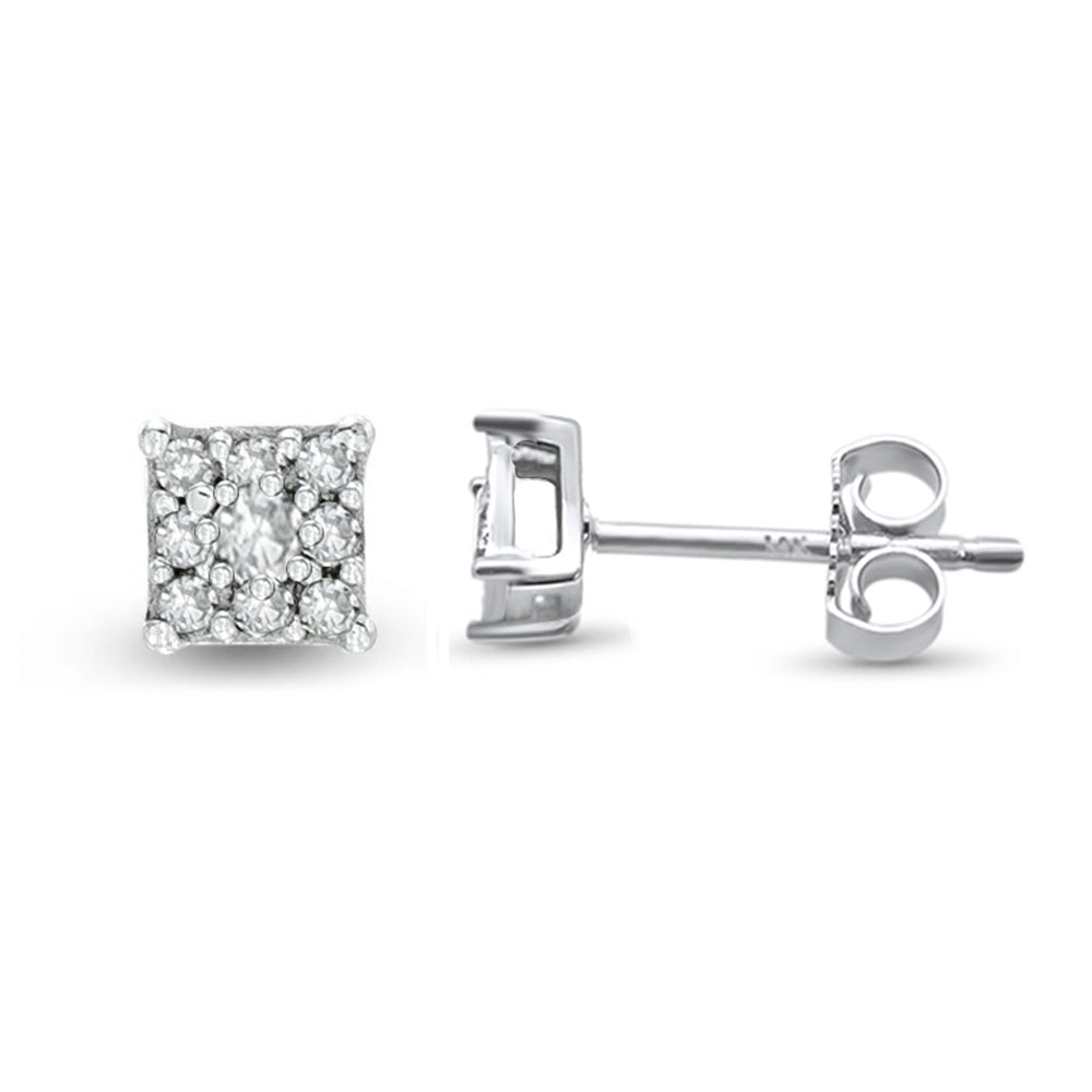DIAMOND CLOSEOUT! .20ct 14k White Gold Square Shape Diamond Stud Earrings