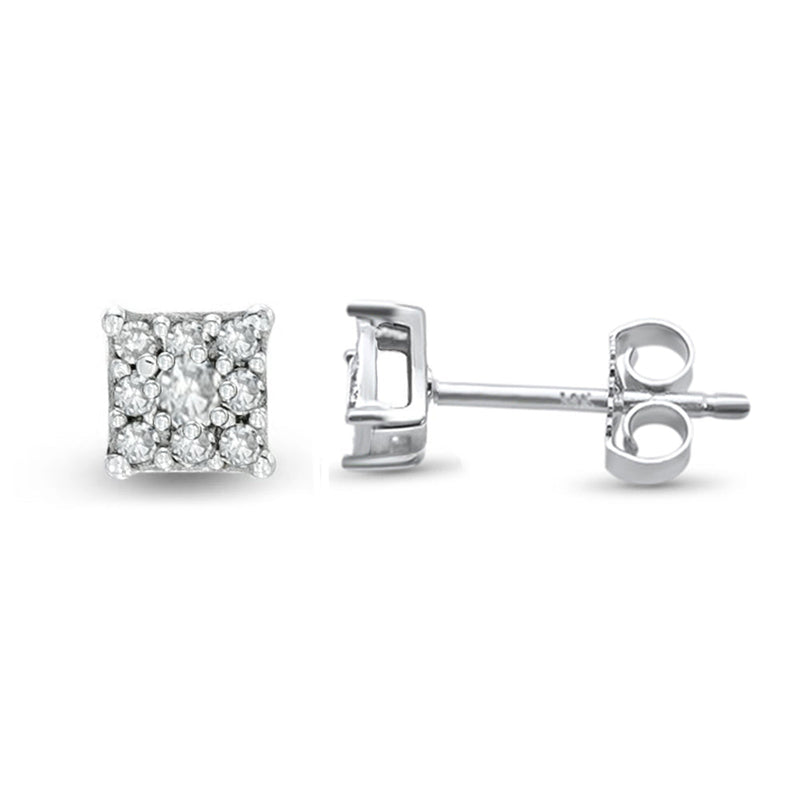 DIAMOND CLOSEOUT! .20ct 14k White Gold Square Shape Diamond Stud Earrings