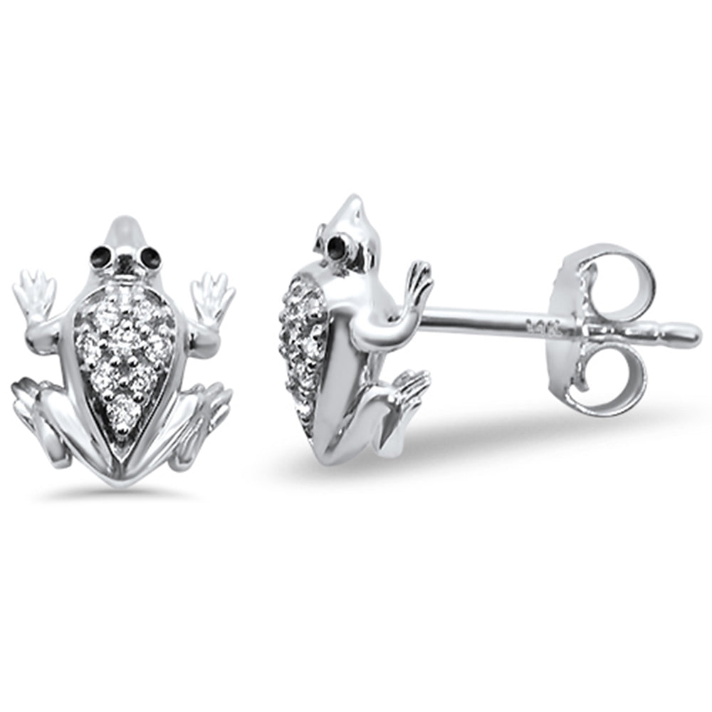 DIAMOND CLOSEOUT! .08ct 14k White Gold Diamond Frog Stud Earrings