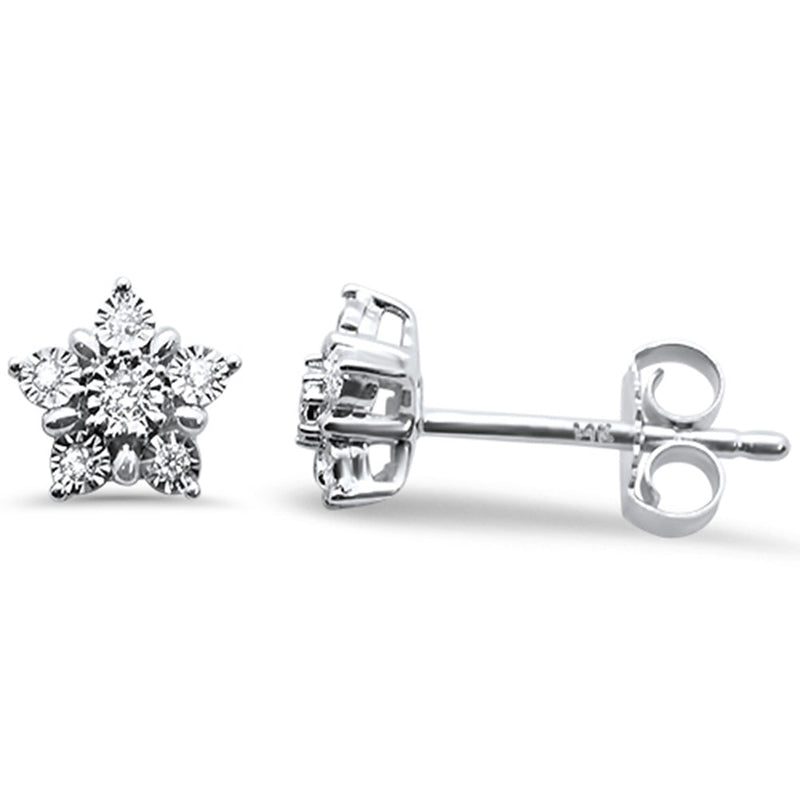 DIAMOND CLOSEOUT! .08ct 14k White Gold Star Shape Diamond Stud Earrings