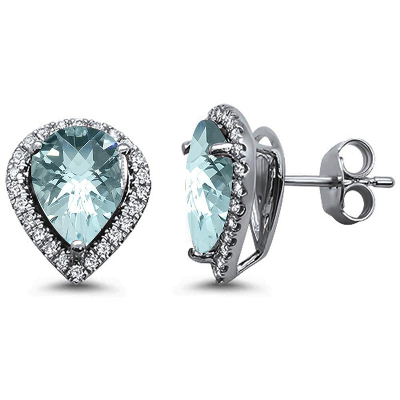 GEMSTONE CLOSEOUT ! 3.13ct F SI 14k White Gold Pear Shaped Aquamarine & Diamond Earrings