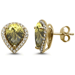 GEMSTONE CLOSEOUT ! 4.42ct 14k Yellow Gold Natural Pear Shaped Peridot & Diamond Earrings