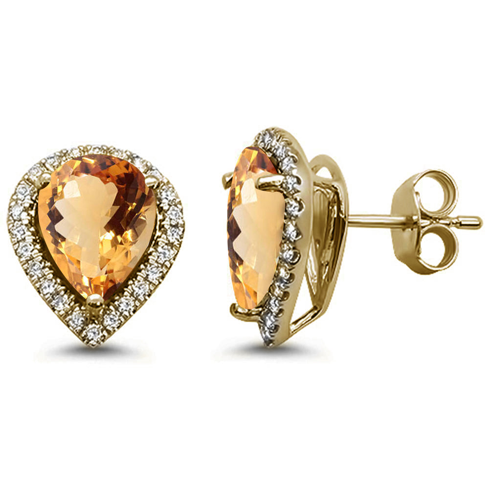 GEMSTONE CLOSEOUT ! 3.44ct 14k Yellow Gold Pear Cut Natural Citrine & Diamond Earrings