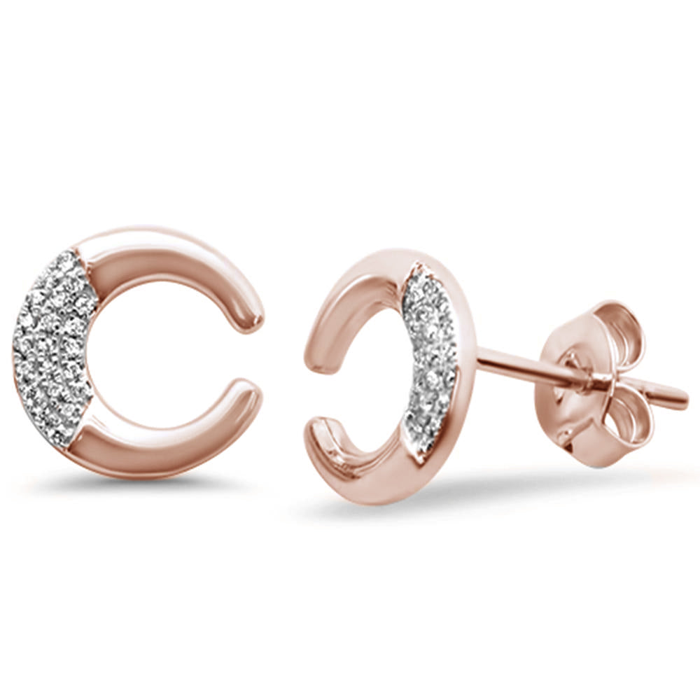 DIAMOND CLOSEOUT! .07ct 14K Rose Gold Crescent Moon Diamond Stud Earrings