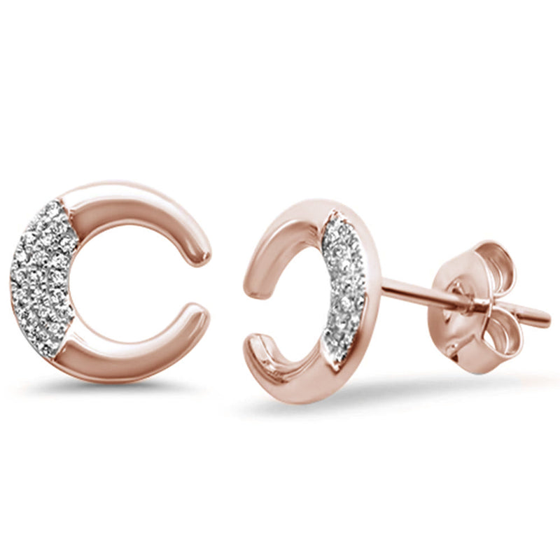 DIAMOND CLOSEOUT! .07ct 14K Rose Gold Crescent Moon Diamond Stud Earrings