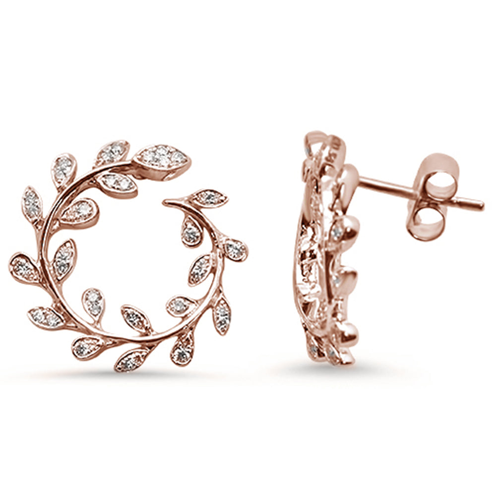 DIAMOND CLOSEOUT!  .33ct 14K Rose Gold Olive Leaf Round Modern Diamond Earrings