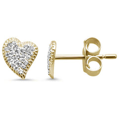 DIAMOND CLOSEOUT! .09ct 14K Yellow Gold Pave Heart Modern Diamond Earrings