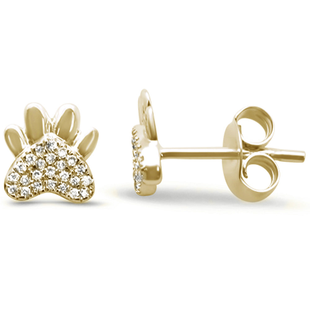 DIAMOND CLOSEOUT!  .08ct 14k Yellow Gold Cute Paw Print Diamond Stud Earrings