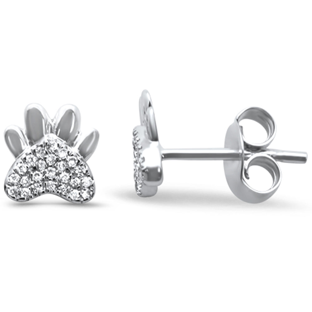 DIAMOND CLOSEOUT! .08ct 14k White Gold Cute Paw Print Diamond Stud Earrings