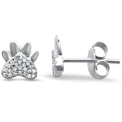 DIAMOND CLOSEOUT! .08ct 14k White Gold Cute Paw Print Diamond Stud Earrings