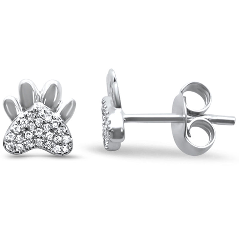 DIAMOND CLOSEOUT! .08ct 14k White Gold Cute Paw Print Diamond Stud Earrings