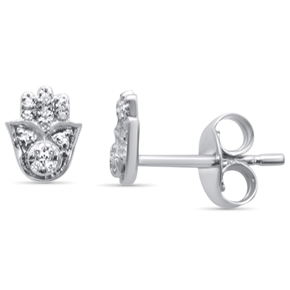 DIAMOND CLOSEOUT! .04ct 14K White Gold Diamond Hand of Hamsa Stud Earrings