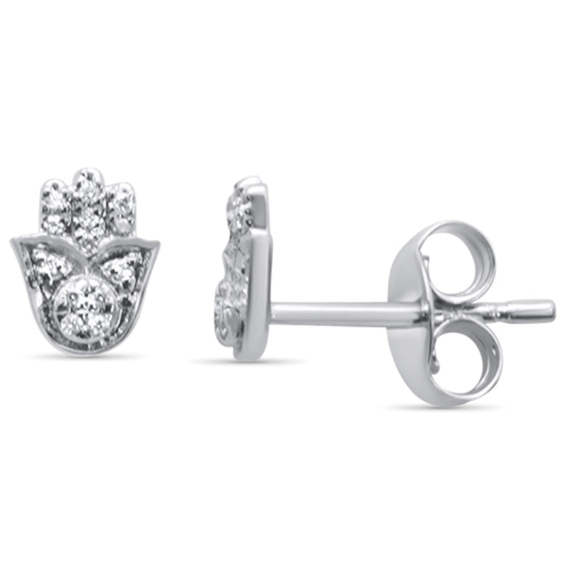 DIAMOND CLOSEOUT! .04ct 14K White Gold Diamond Hand of Hamsa Stud Earrings