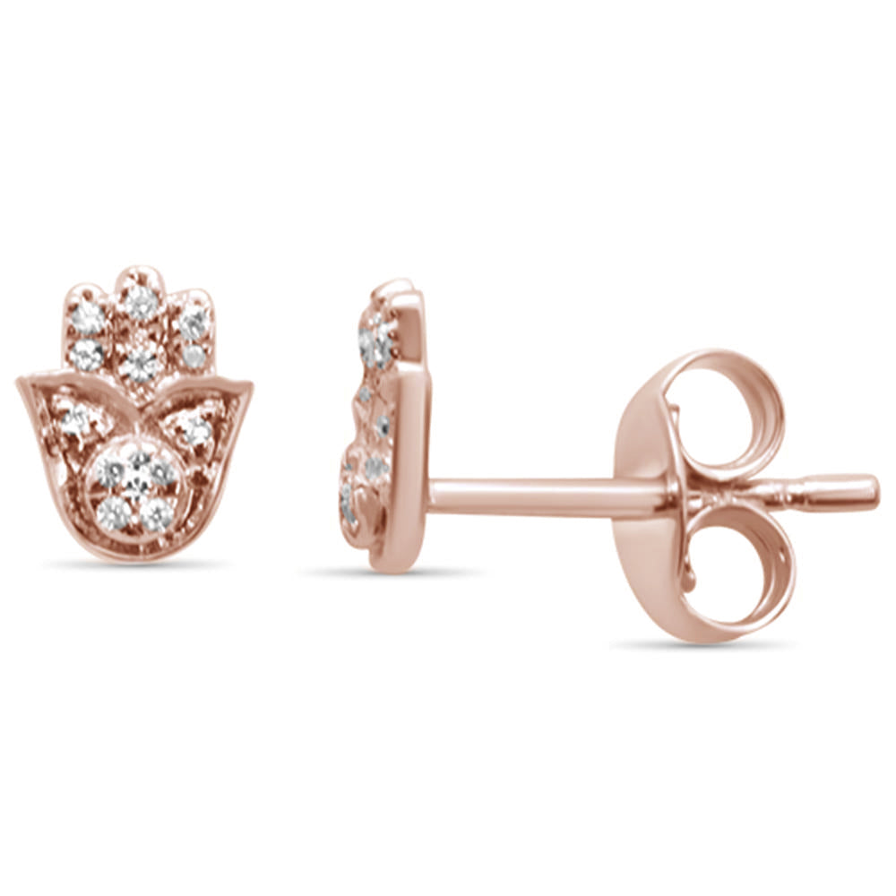 DIAMOND CLOSEOUT! .04ct F SI 14K Rose Gold Hand of Hamsa Diamond Earrings