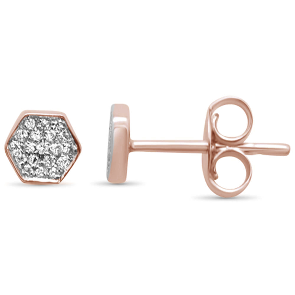 DIAMOND CLOSEOUT! .07ct G SI 14K Rose Gold Trendy Diamond Hexagon Shaped Earrings