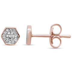 DIAMOND CLOSEOUT! .07ct G SI 14K Rose Gold Trendy Diamond Hexagon Shaped Earrings