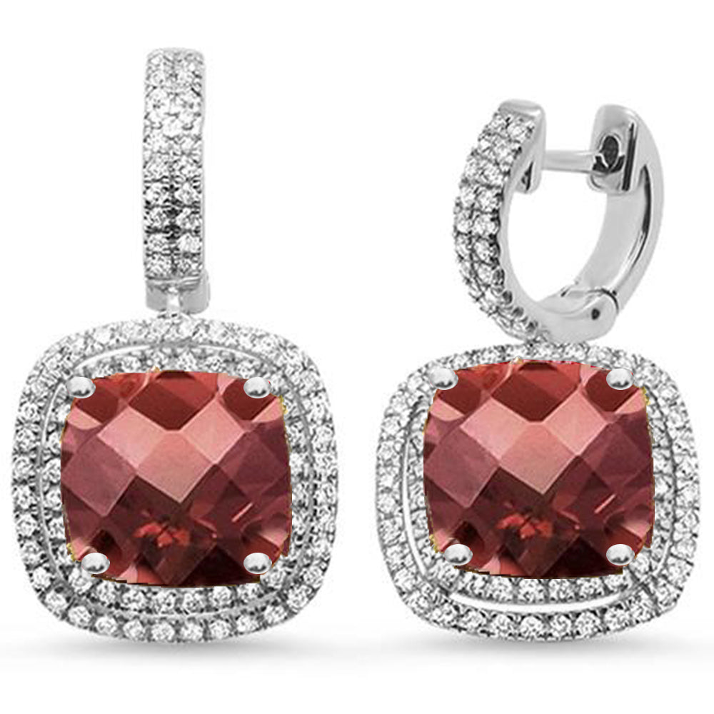 GEMSTONE CLOSEOUT!  6.24ct 14K White Gold Cushion Garnet & Diamond Earrings