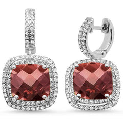 GEMSTONE CLOSEOUT!  6.24ct 14K White Gold Cushion Garnet & Diamond Earrings