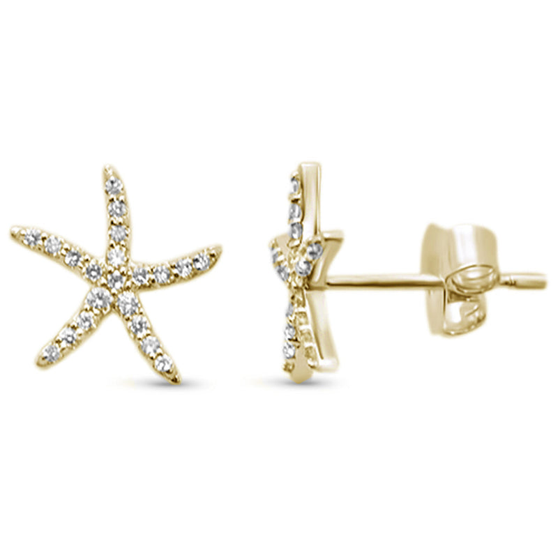 .14ct 14KT Yellow Gold Trendy Starfish Diamond Stud Earrings