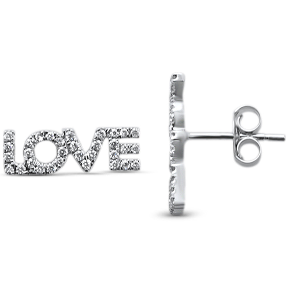 DIAMOND  CLOSEOUT!  .25ct 14KT White Gold Love Script Heart Trendy Diamond Stud Earrings