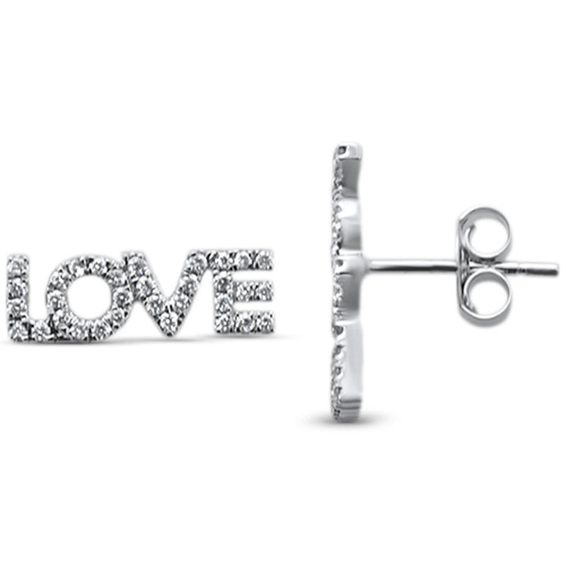 DIAMOND  CLOSEOUT!  .25ct 14KT White Gold Love Script Heart Trendy Diamond Stud Earrings