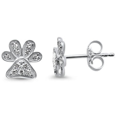 DIAMOND CLOSEOUT! .16ct 14KT White Gold Trendy Paw Print Diamond Stud Earrings