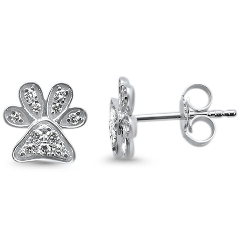DIAMOND CLOSEOUT! .16ct 14KT White Gold Trendy Paw Print Diamond Stud Earrings